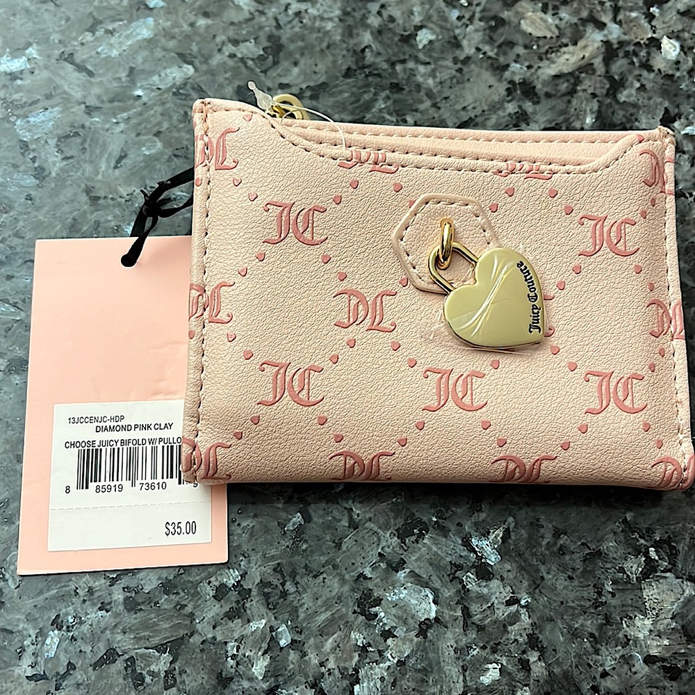 Diamond Pink clay Juicy Couture Bifold wallet with pullout card holder